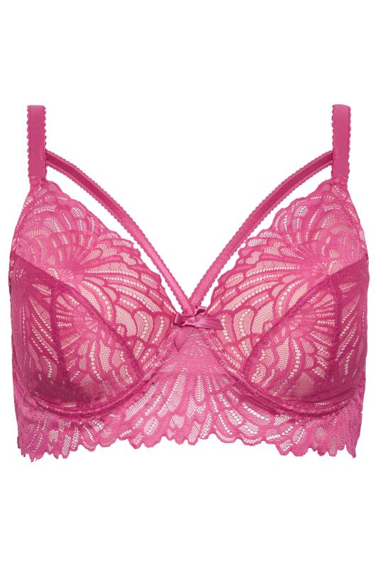 Plus Size Pink Lace Strap Detail Padded Underwired Longline Bra | Yours Clothing 7