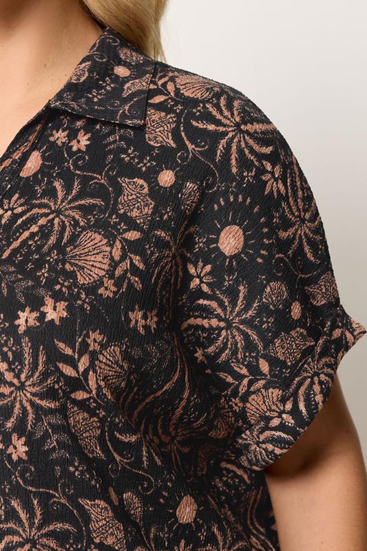 YOURS Plus Size Black Palm Tree & Shell Boxy Textured Shirt | Yours Clothing 4