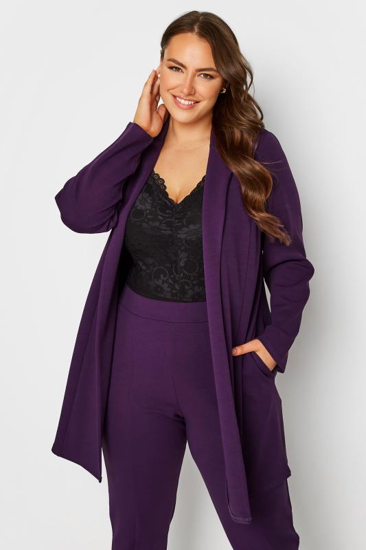 YOURS Curve Plus Size Dark Purple Longline Blazer | Yours Clothing 1