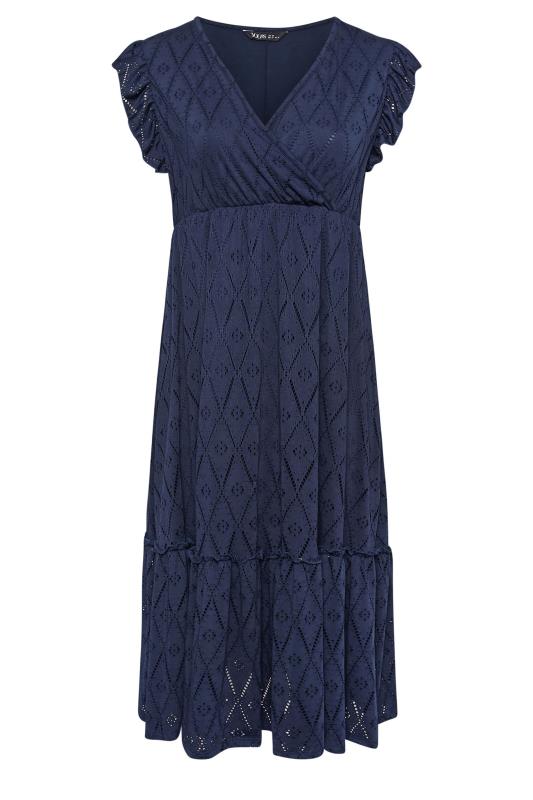 YOURS Plus Size Navy Blue Broderie Anglaise Midaxi Dress | Yours Clothing 5