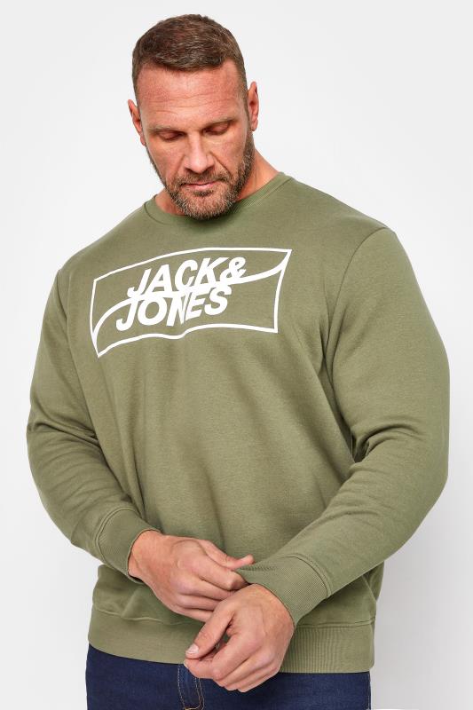 JACK & JONES 2 PACK Navy Blue & Khaki Green Logo Sweatshirts | BadRhino 2