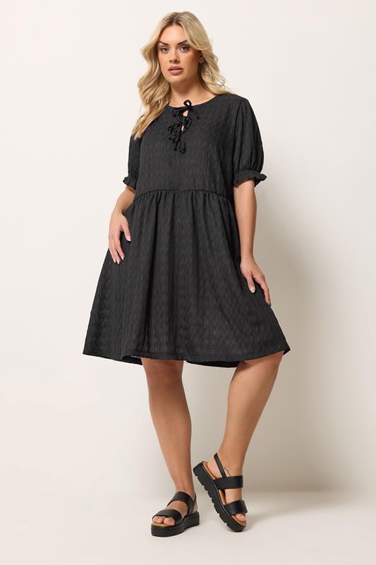 YOURS Plus Size Black Bow Front Mini Dress | Yours Clothing 1