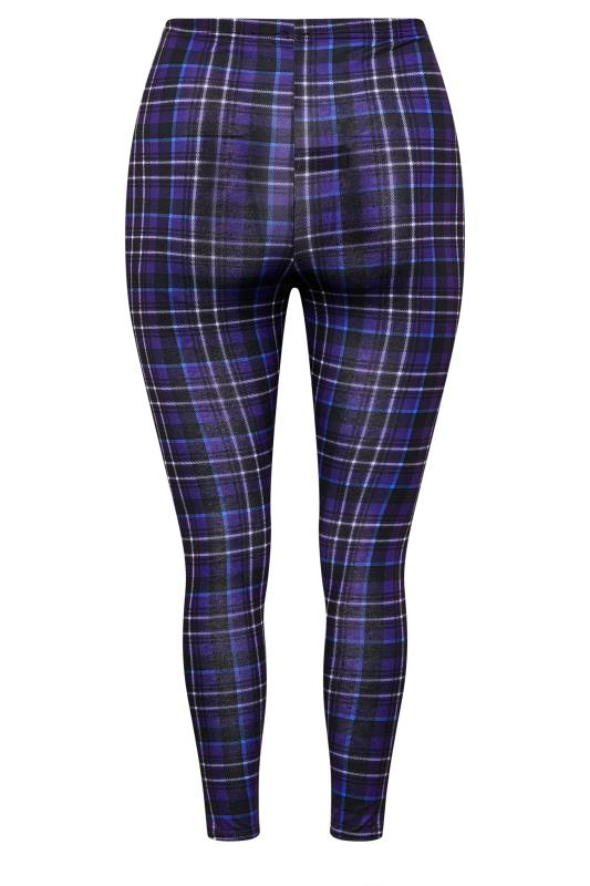 Plus Size Blue Stretch Check Print Leggings | Yours Clothing 5