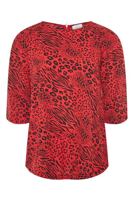 YOURS LONDON Red Mixed Animal Print Zip Blouse_F.jpg