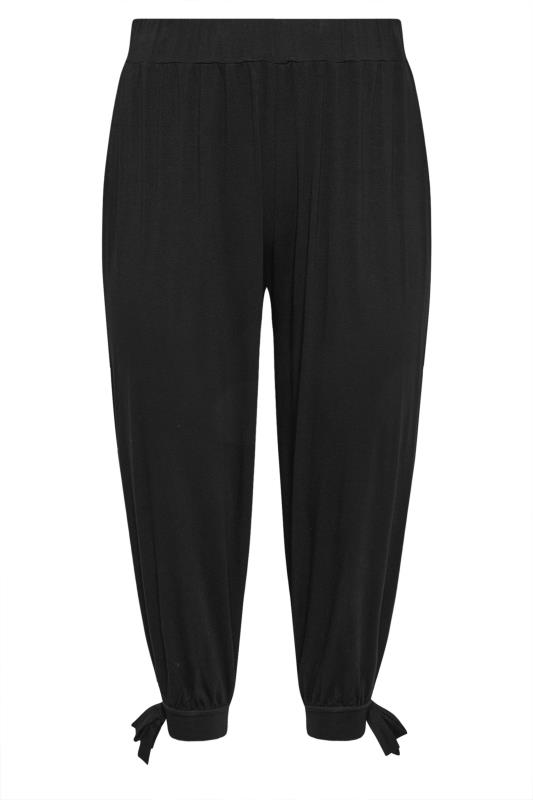 YOURS Plus Size Black Cropped Tie Detail Harem Trousers | Yours Clothing 6