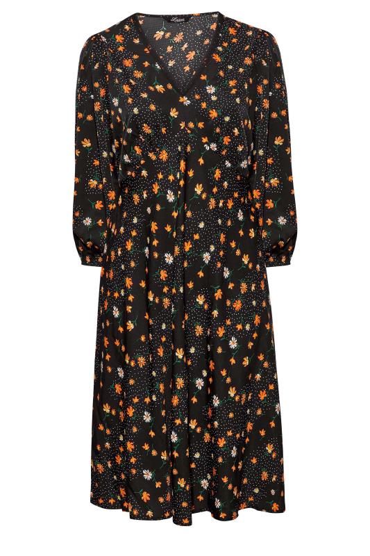 LIMITED COLLECTION Plus Size Black Floral Balloon Sleeve Midi Dress | Yours Clothing  6