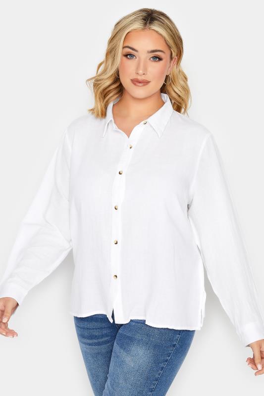 Plus Size  YOURS PETITE Curve White Linen Blend Shirt