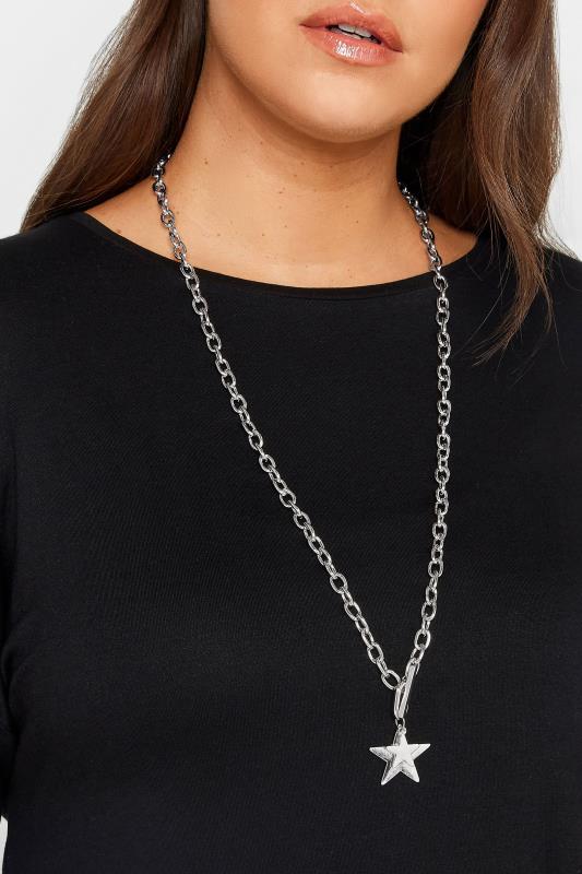  Silver Tone Star Chain Long Necklace