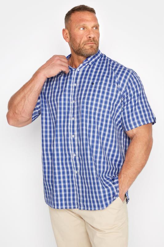  Grande Taille ESPIONAGE Big & Tall Navy Blue & White Checked Shirt