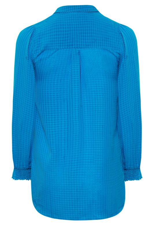 Plus Size Blue Jacquard Check Shirred Cuff Blouse | Yours Clothing 7