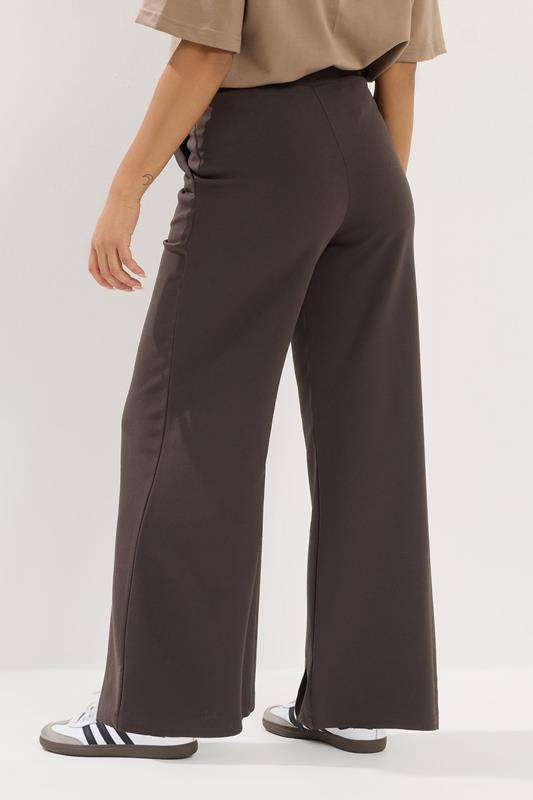 PixieGirl Petite Women's Chocolate Brown Scuba Wide Leg Trousers  2