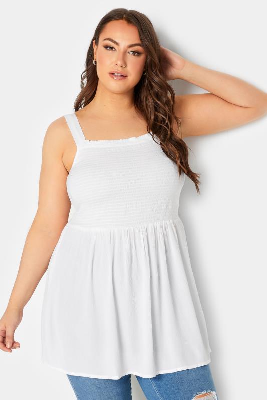 YOURS Plus Size White Crinkle Vest Top | Yours Clothing 1