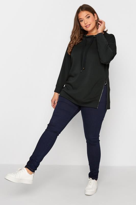 Plus Size Black Side Zip Sweatshirt | Yours Clothing 2