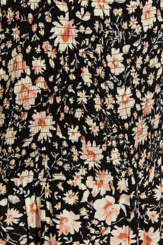 Curve Black Floral Print Shirred Midaxi Smock Dress 5