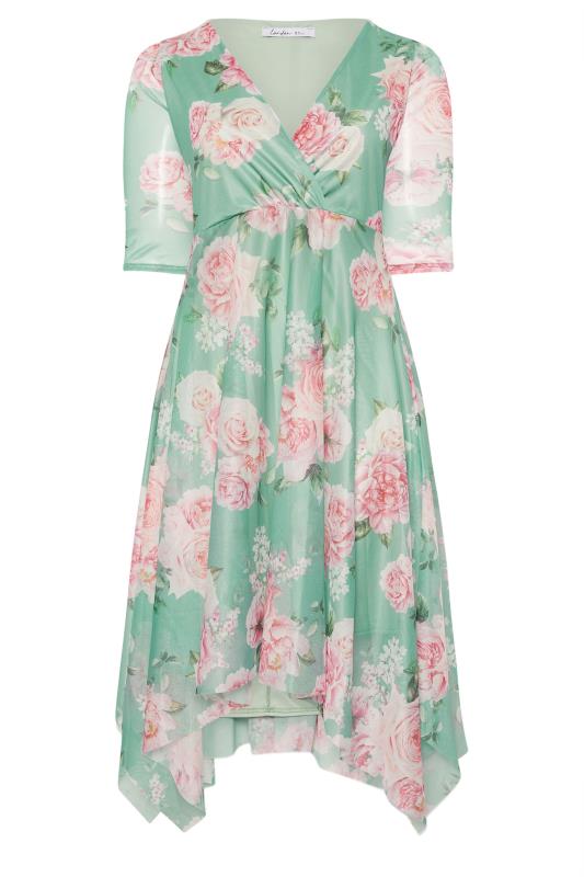YOURS LONDON Plus Size Green Floral Print Hanky Hem Dress | Yours Clothing 5