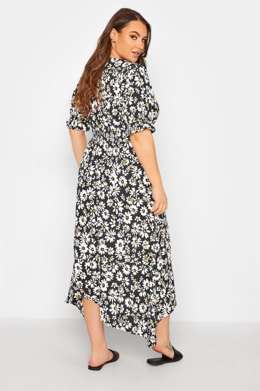 LIMITED COLLECTION Plus Size Black Daisy Print Hanky Hem Midi Dress | Yours Clothing 3
