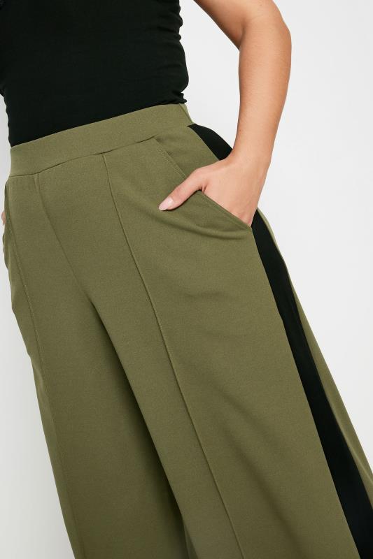 YOURS Plus Size Khaki Green Side Stripe Wide Leg Trousers | Yours Clothing 4