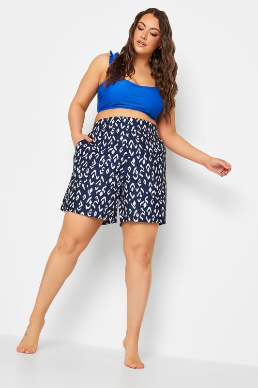 YOURS Curve Plus Size Navy Blue Ikat Print Board Shorts | Yours Clothing  2