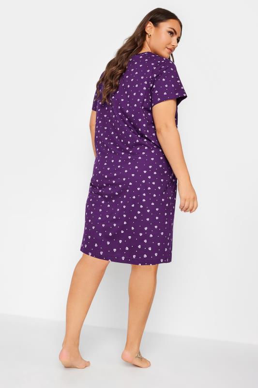 YOURS Plus Size Purple Heart Print Placket Nightdress | Yours Clothing 3