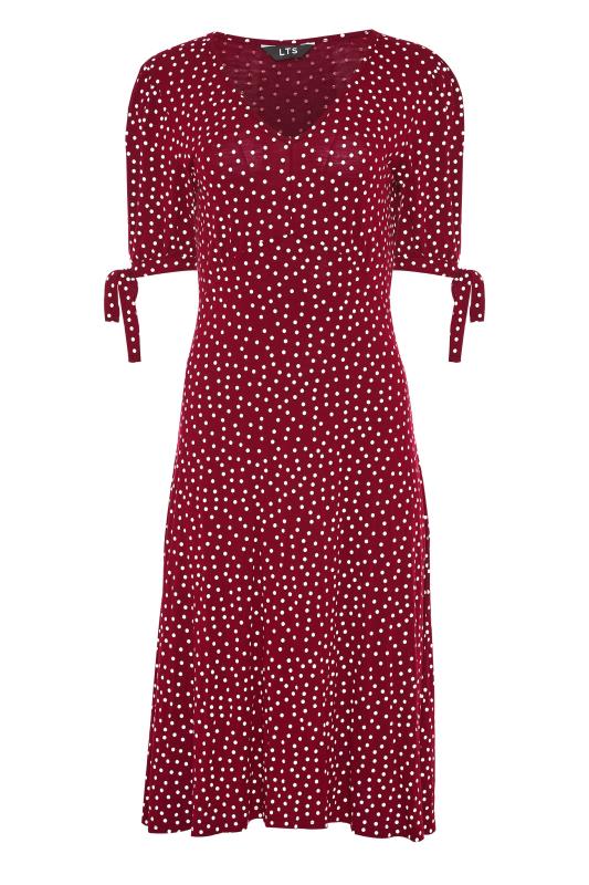 LTS Tall Red Polka Dot Tie Sleeve Midi Dress 6