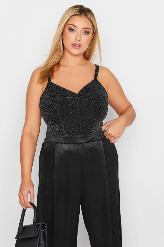 Plus Size  LIMITED COLLECTION Curve Black & Silver Glitter Ruched Bodysuit