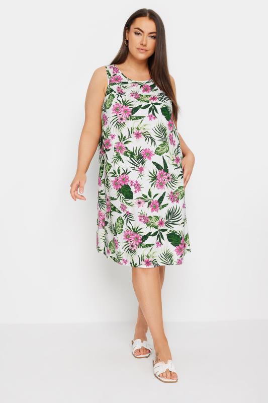 YOURS Plus Size White Tropical Print Mini Dress | Yours Clothing 1
