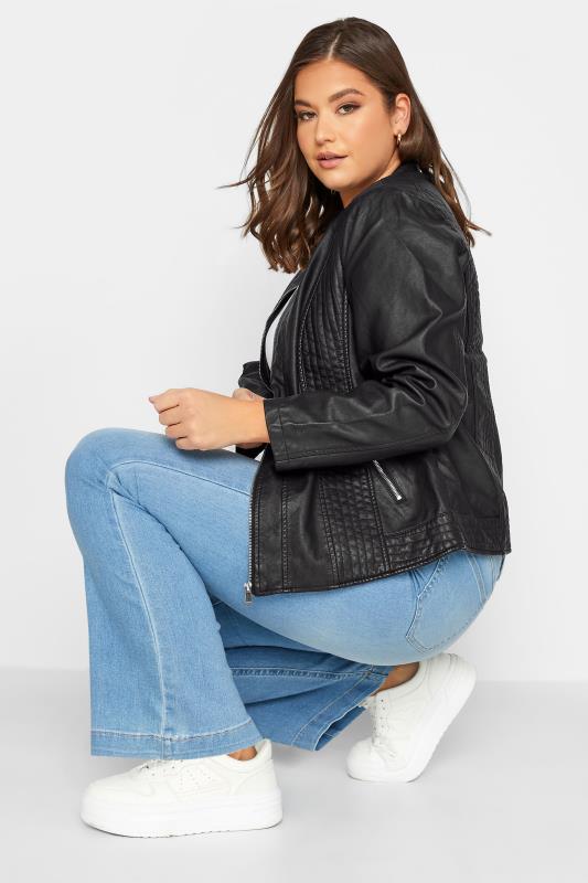 YOURS Plus Size Curve Black Faux Leather Zip Jacket | Yours Clothing  4