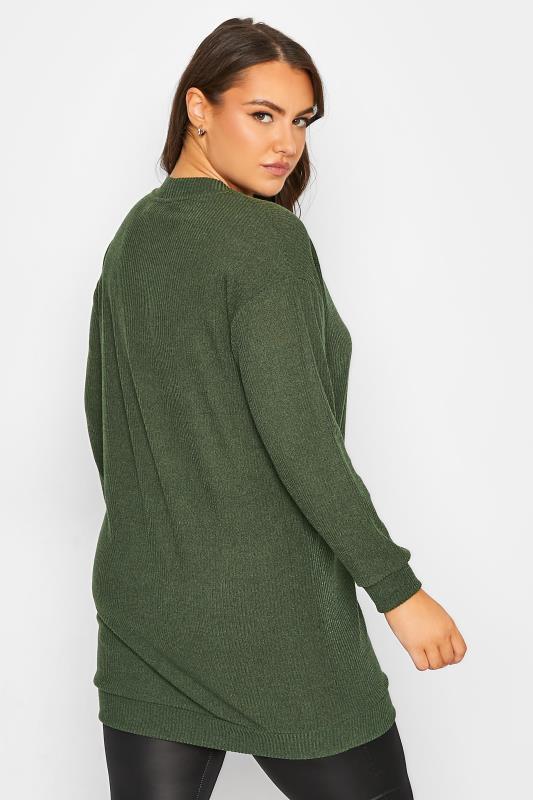 Plus Size Khaki Green Seam Detail Jumper | Yours Clothing 3