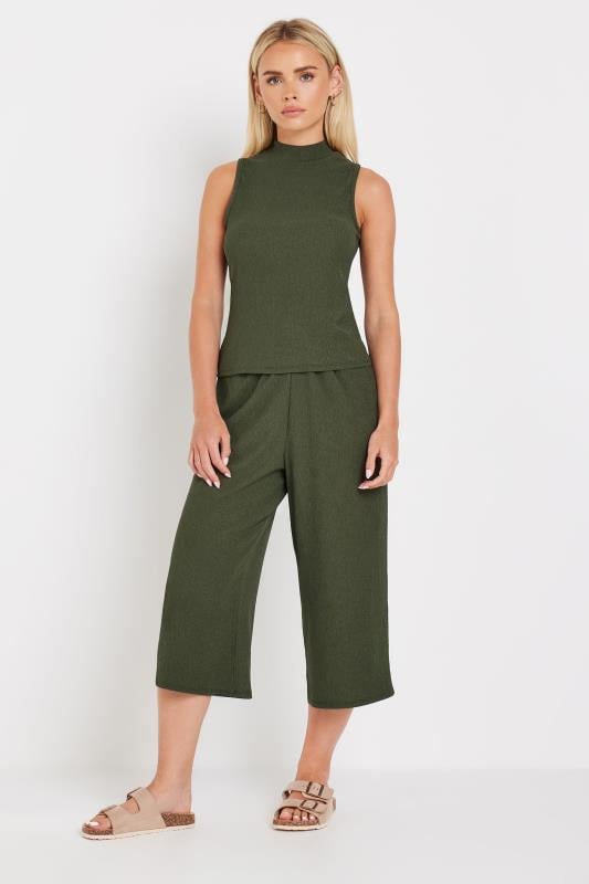 M&Co Petite Khaki Green Textured Culottes | M&Co 1