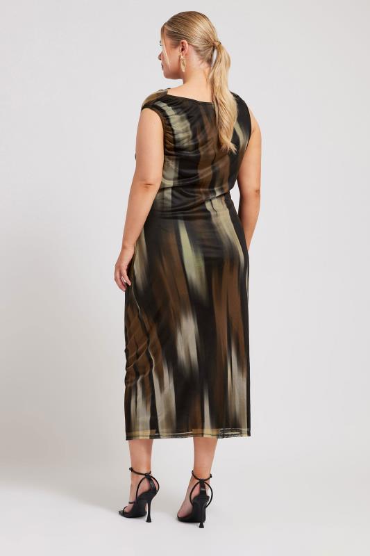 YOURS LONDON Plus Size Brown Abstract Print Slash Neck Dress | Yours Clothing 3