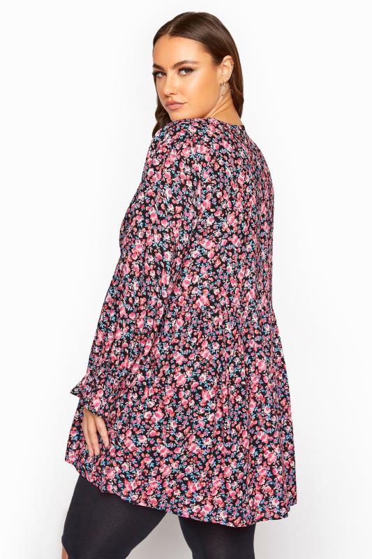 LIMITED COLLECTION Pink & Blue Floral Smock Blouse | Yours Clothing 3