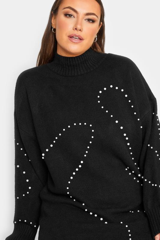 YOURS LUXURY Plus Size Black Pearl Embellished Batwing Jumper | Yours Clothing 2