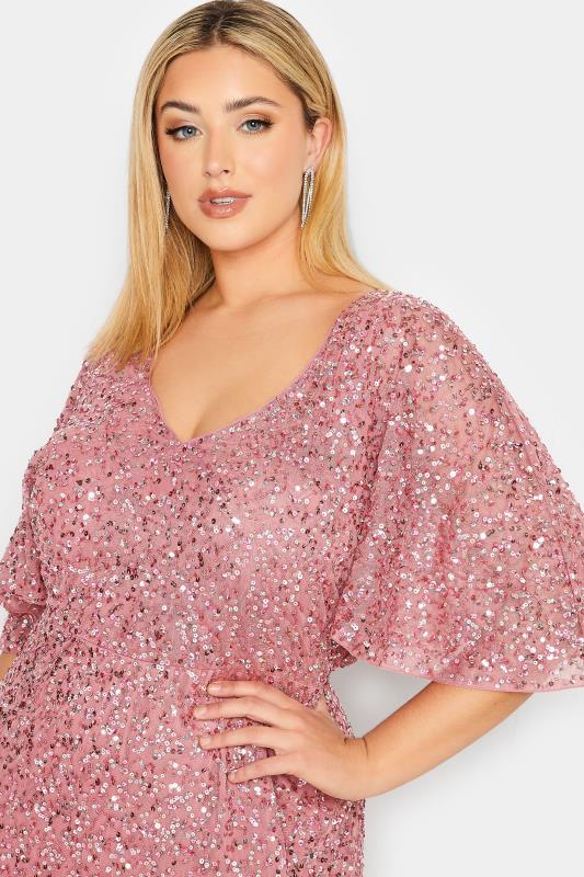 LUXE Plus Size Pink Hand Embellished Angel Sleeve Maxi Dress | Yours Clothing 4