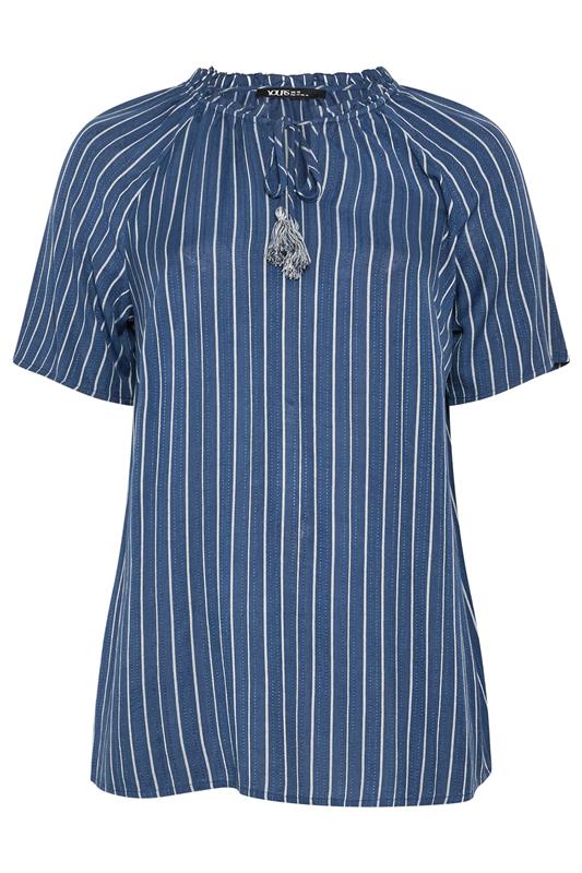 YOURS Plus Size Navy Blue Stripe Notch Neck Embroidered Blouse | Yours Clothing 5