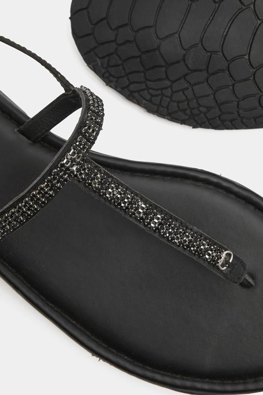 Black Diamante Toe Post Sandals In Extra EEE Wide Fit | Yours Clothing 4