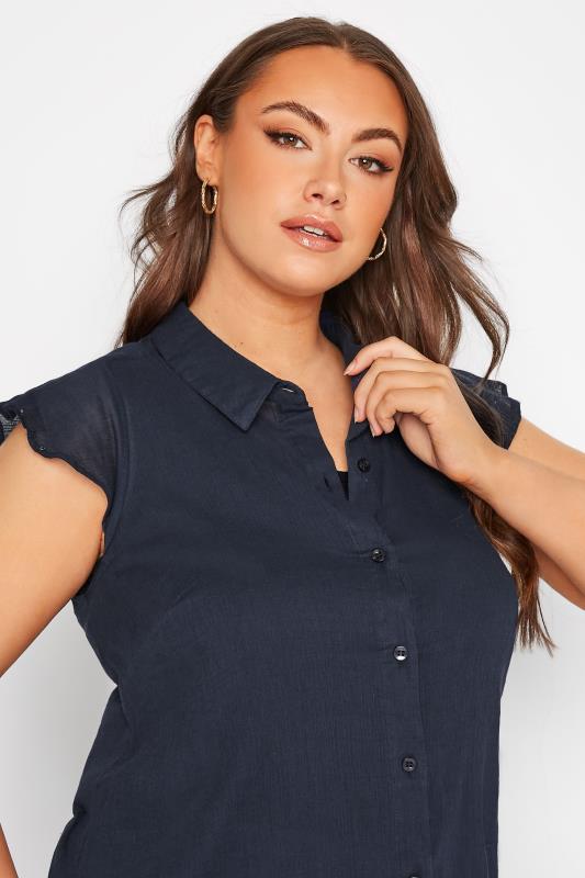 Plus Size Navy Blue Button Through Dipped Hem Shirt | Yours Clothing 4