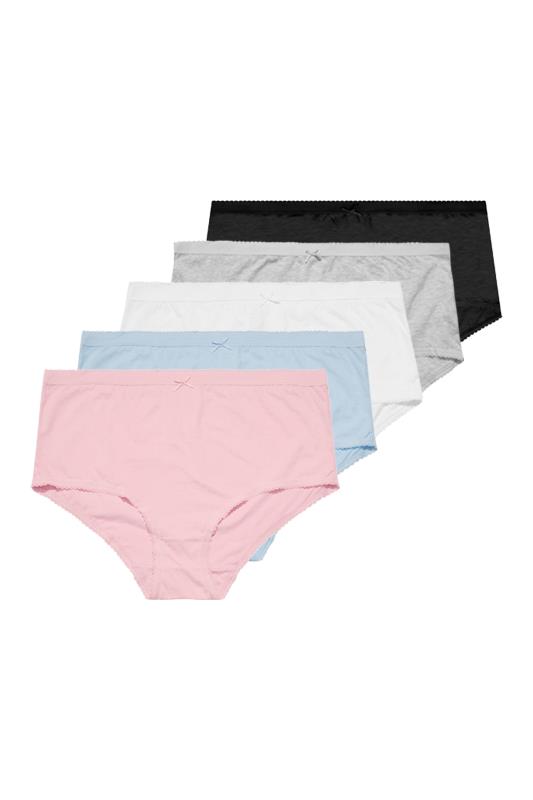 5 PACK Curve White & Grey Plain Cotton High Waisted Full Briefs | Yours Clothing 2