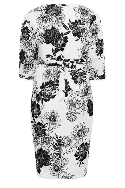 YOURS LONDON Curve Plus Size White & Black Floral V-Neck Drop Shoulder Wrap Dress | Yours Clothing  7
