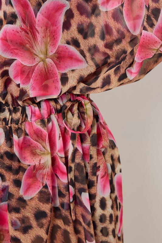 YOURS Plus Size Brown Floral Leopard Beach Kaftan | Yours Clothing 6