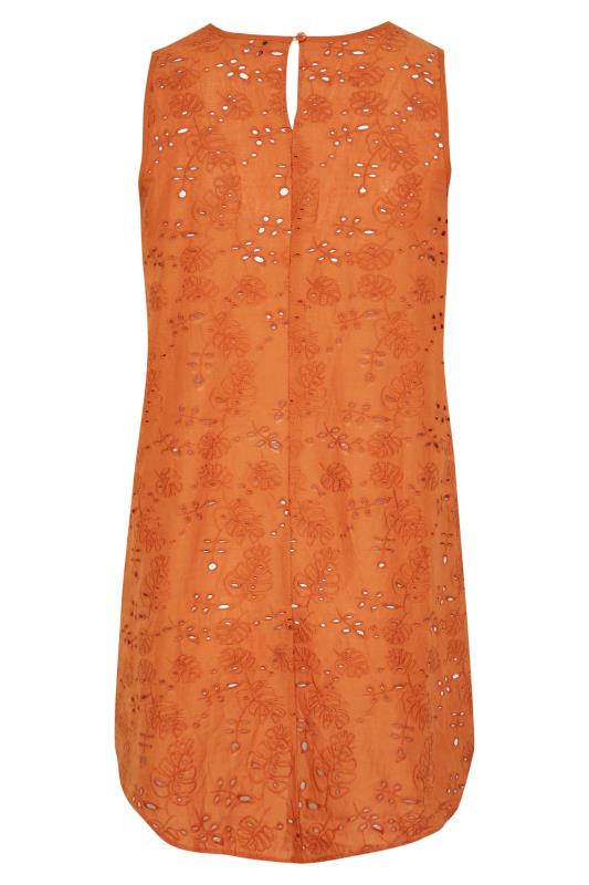 Plus Size Orange Broderie Anglaise Dipped Hem Vest Top | Yours Clothing 7