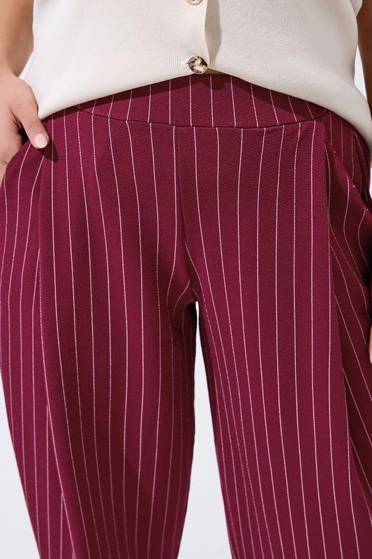 LIMITED COLLECTION Plus Size Burgundy Red Pinstripe Barrel Trousers | Yours Clothing 4