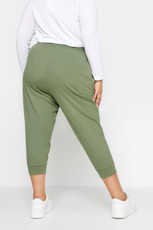 YOURS Plus Size Khaki Green Cropped Joggers | Yours Clothing 3