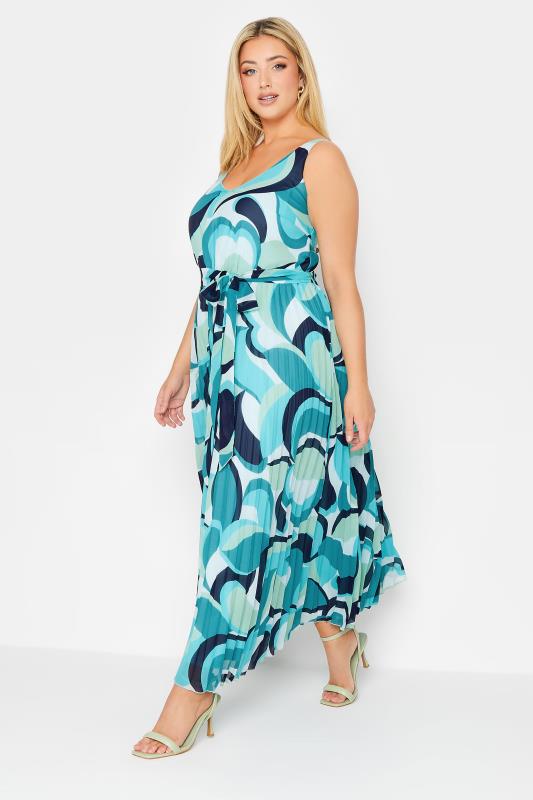 YOURS LONDON Plus Size Blue Abstract Print Pleated Maxi Dress | Yours Clothing 2