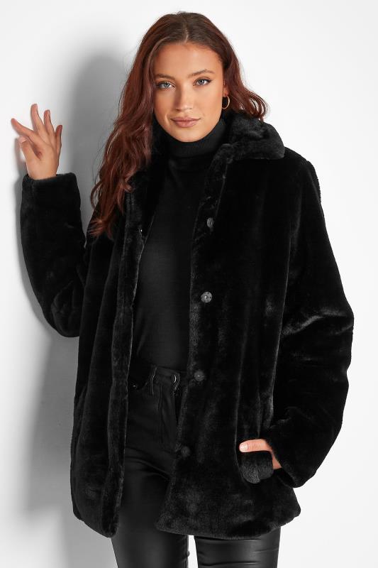 LTS Tall Black Faux Fur Jacket 1