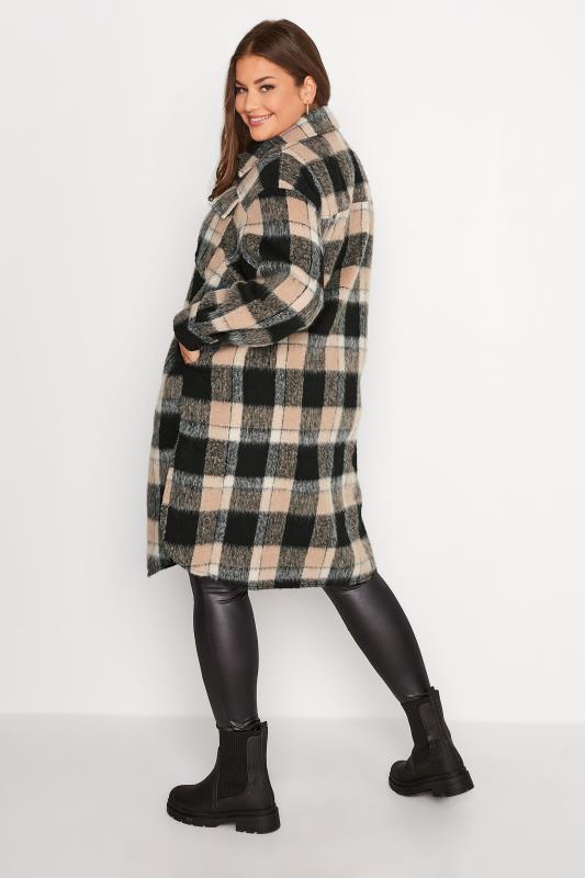 Curve Brown & Black Checked Midi Shacket | Yours clothing 3
