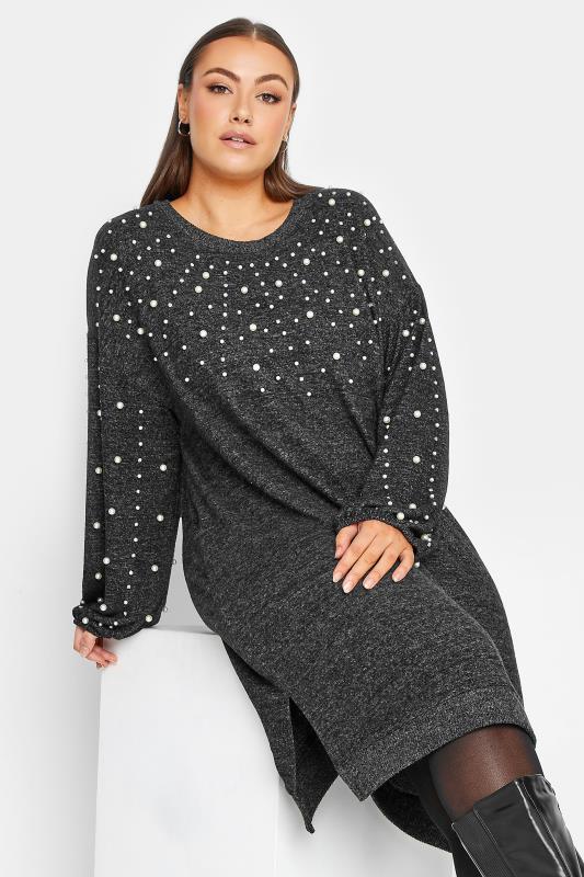  dla puszystych YOURS LUXURY Curve Charcoal Grey Soft Touch Embellished Jumper Dress