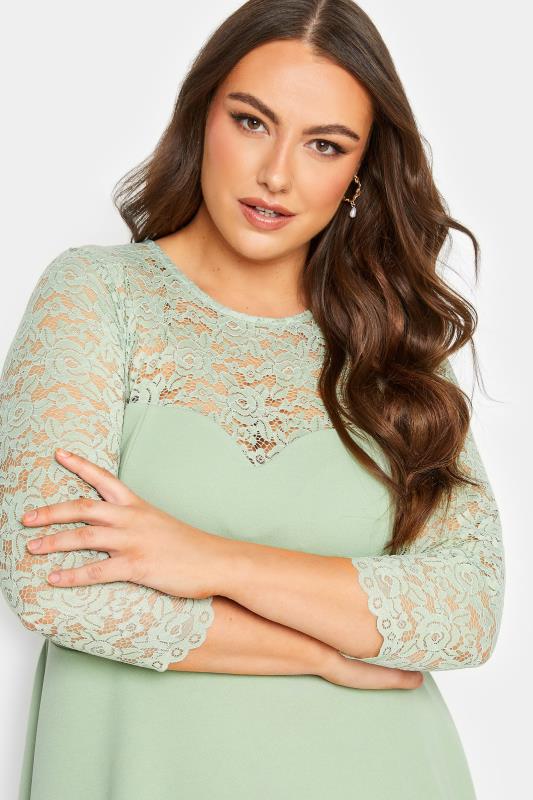 YOURS LONDON Curve Plus Size Sage Green Lace Sweetheart Midi Dress | Yours Clothing  4