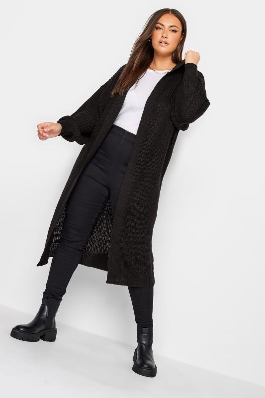 Plus Size  YOURS Curve Black Hooded Longline Cardigan