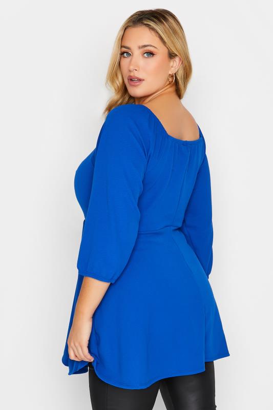 LIMITED COLLECTION Curve Cobalt Blue V-Bar Peplum Top | Yours Clothing  3