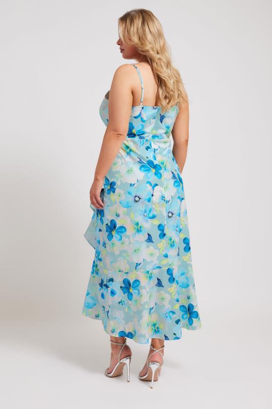 YOURS LONDON Plus Size Blue Floral Print Ruffle Wrap Dress | Yours Clothing 3